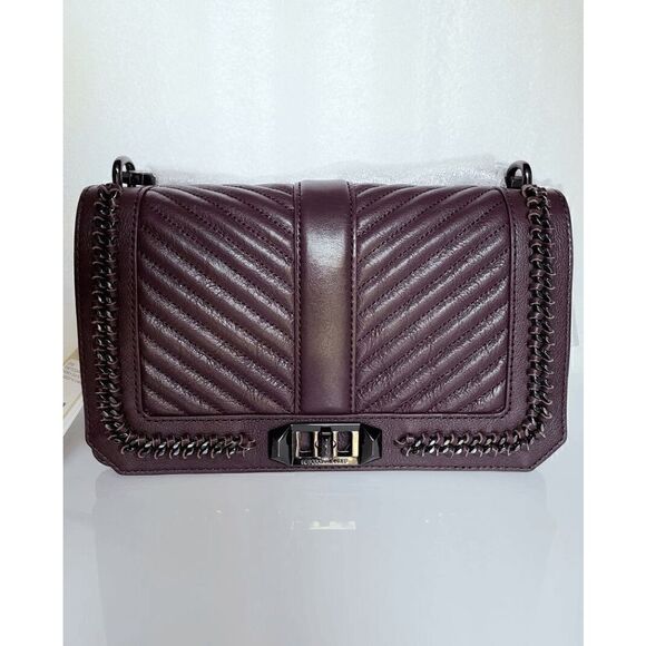 NWT $328 REBECCA MINKOFF Chevron Quilted Love Crossbody Handbag w/Chain Inset - Picture 3 of 13